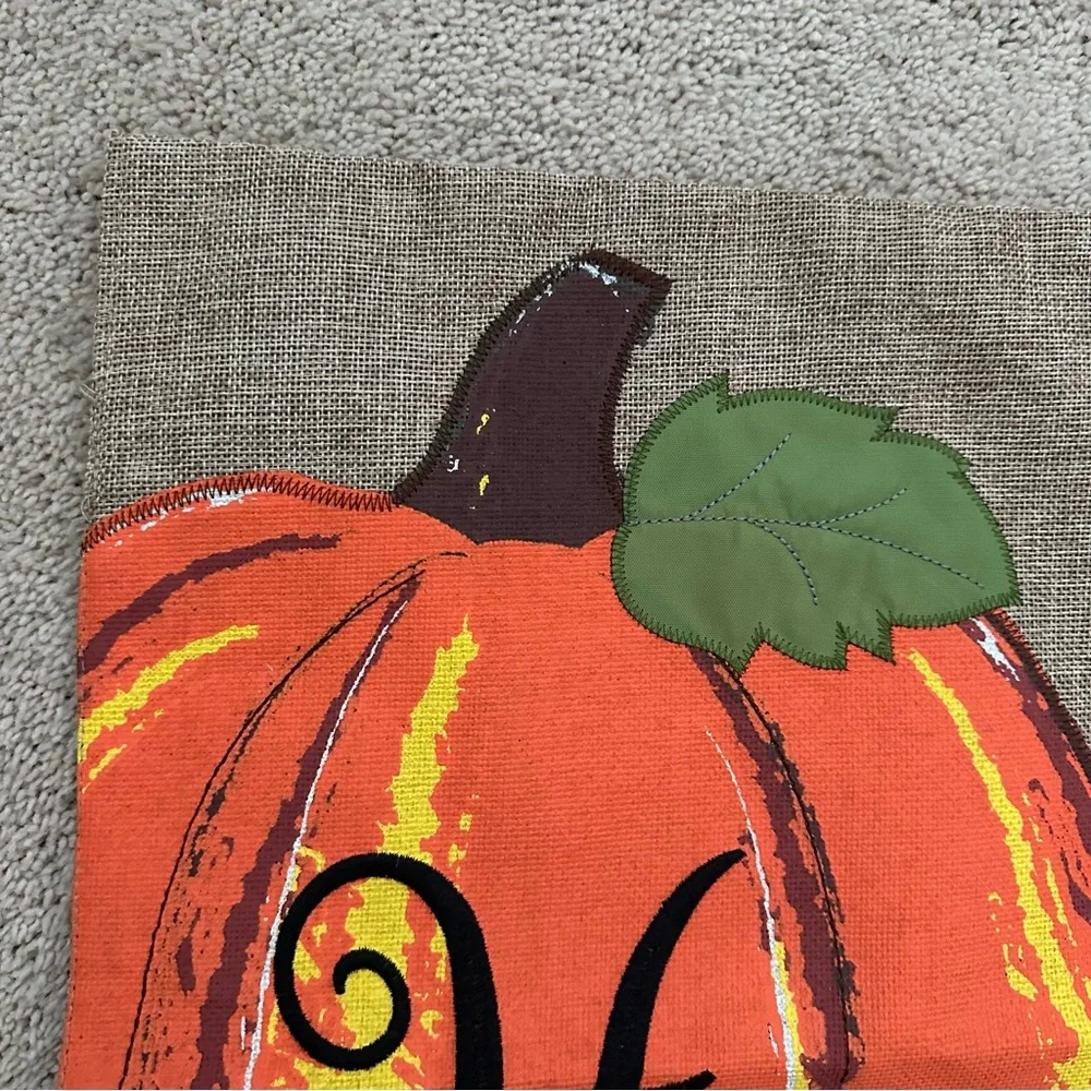 Pumpkin Garden Flag Fall Decor - Buffalo Plaid Burlap Monogram Initial Letter H